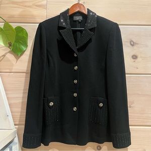 Vintage Terani Black Wool Button Down Formal Jacket with Pockets XL